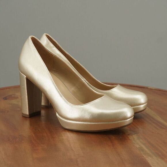 Naturalizer Womens Berlin High Heeled Pumps Size 6.5 M Gold Man Made - Picture 1 of 12